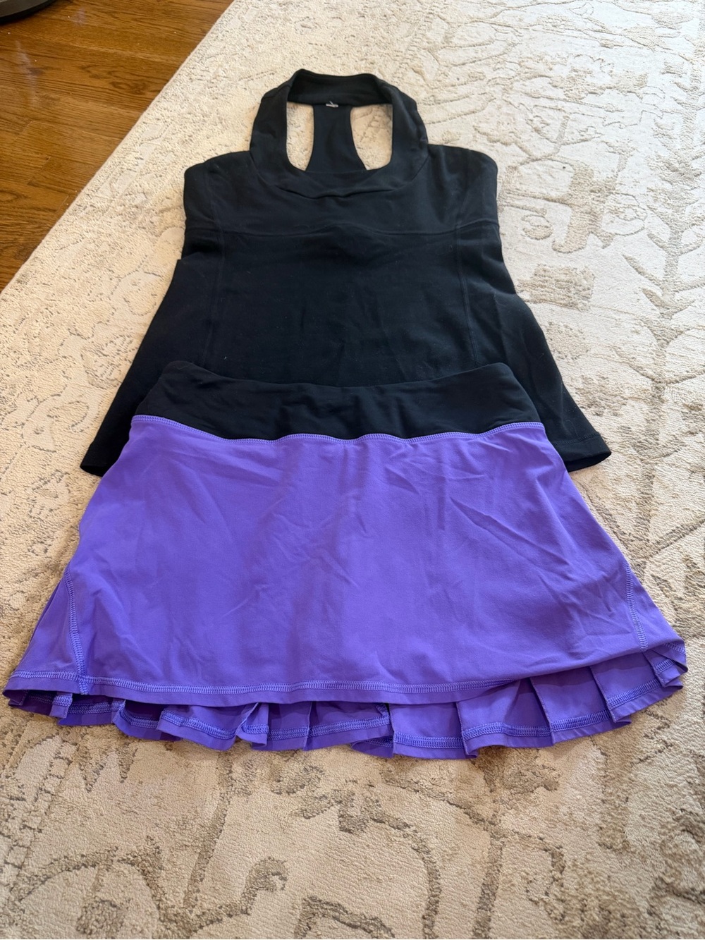 lululemon athletica Black Halter Top with Purple Skirted Bottom tennis outfit.